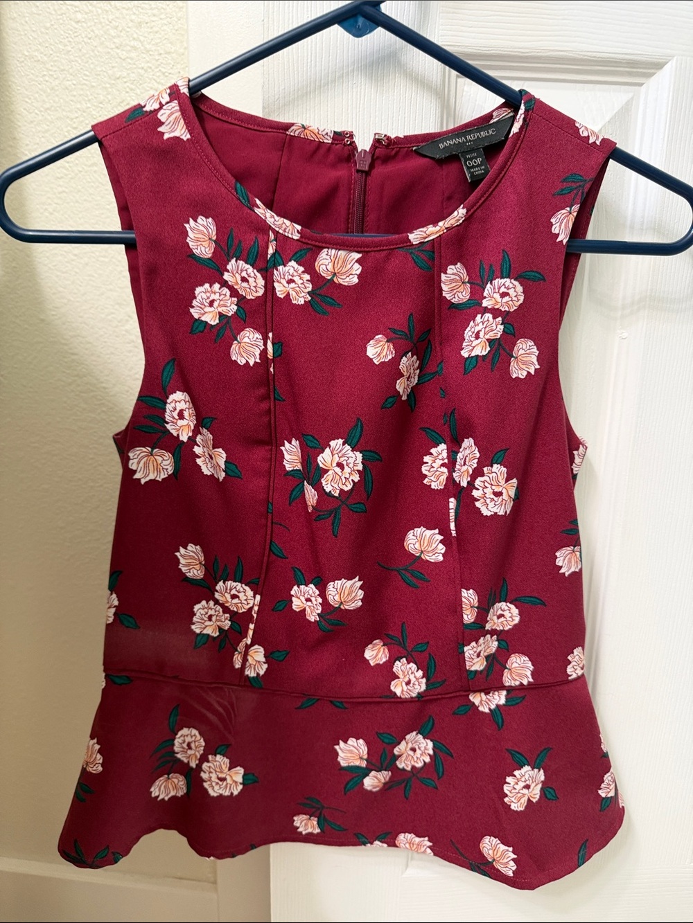 Banana Republic Burgundy Floral Peplum Tank Top